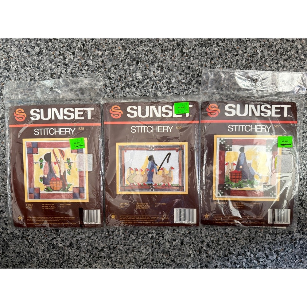 Vintage Sunset Stitchery Kit Lot 3 Bobbe Punzel-Schuknecht Country Folk Art 1985